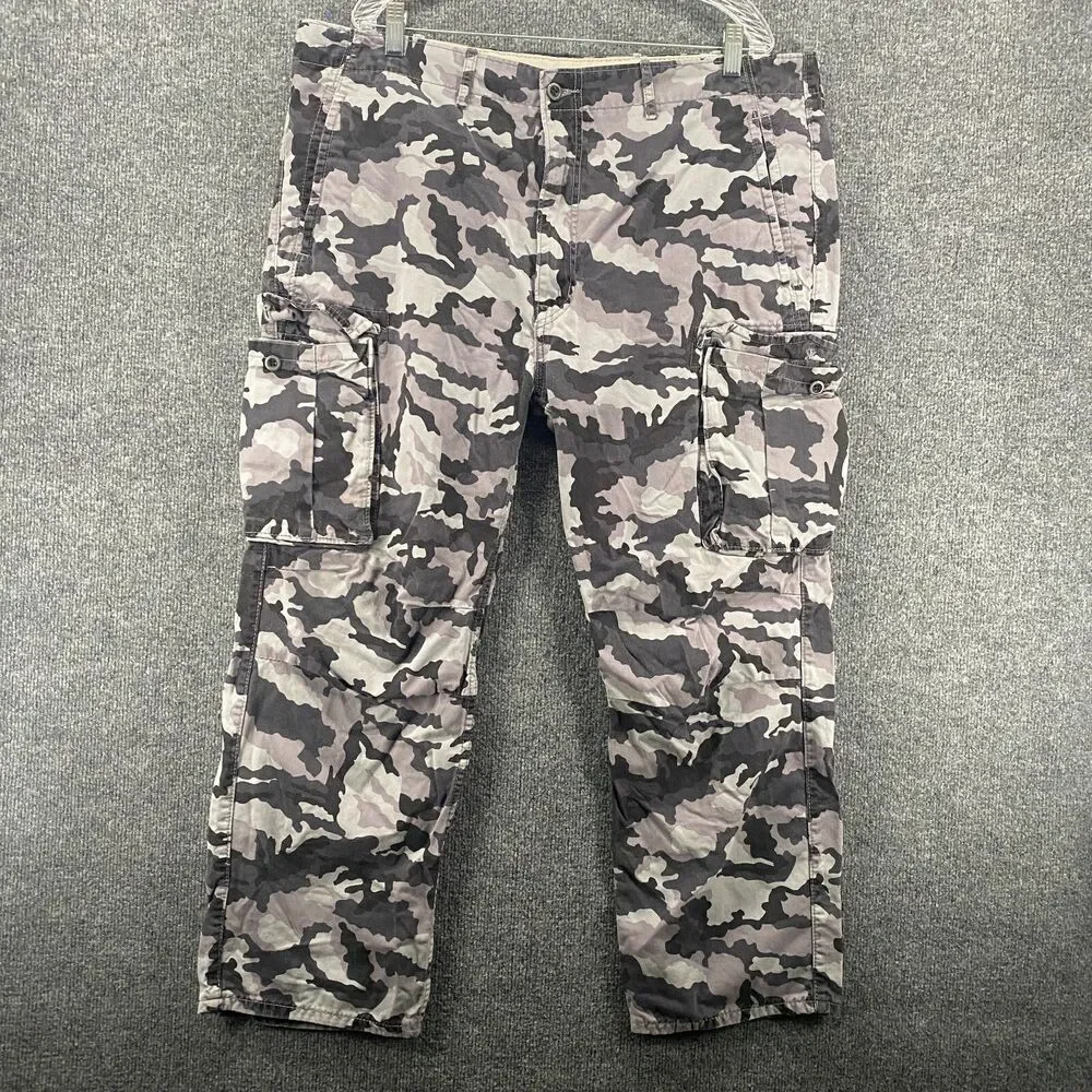 Levis Pants Mens 40x30 Black Gray Camo Cargo Mid Rise Straight Loose Outdoor 90s